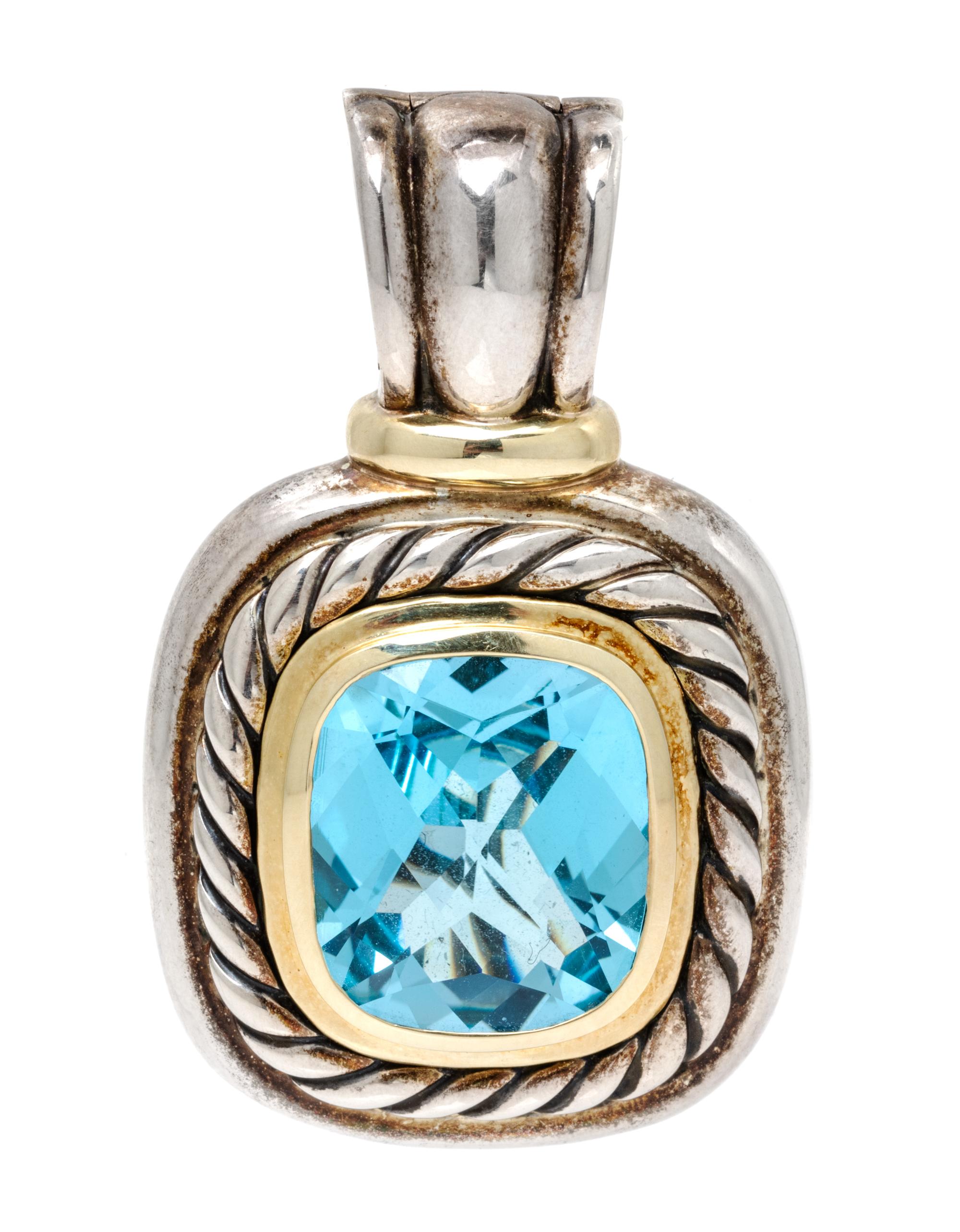 A Sterling Silver, 14 Karat Yellow Gold and Blue Topaz 'Noblesse' Enhancer/Pendant, David Yurman, 15.70 dwts.