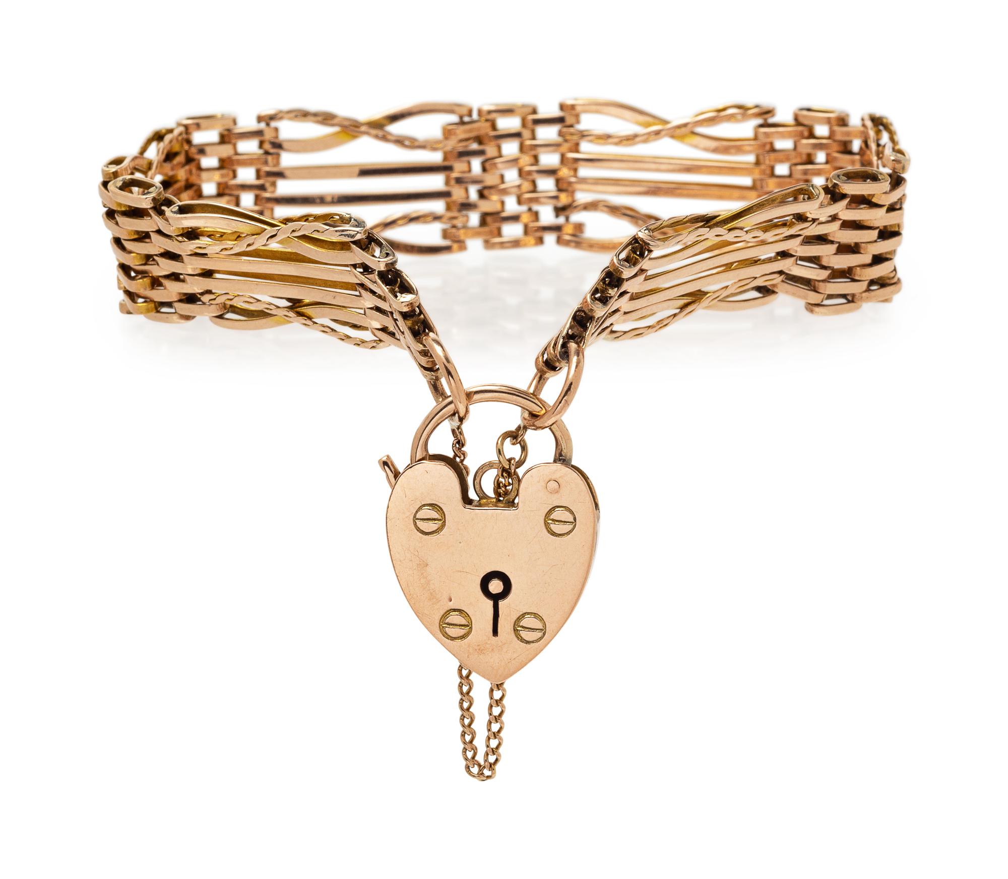 A Nine Karat Rose Gold English Gate Bracelet,