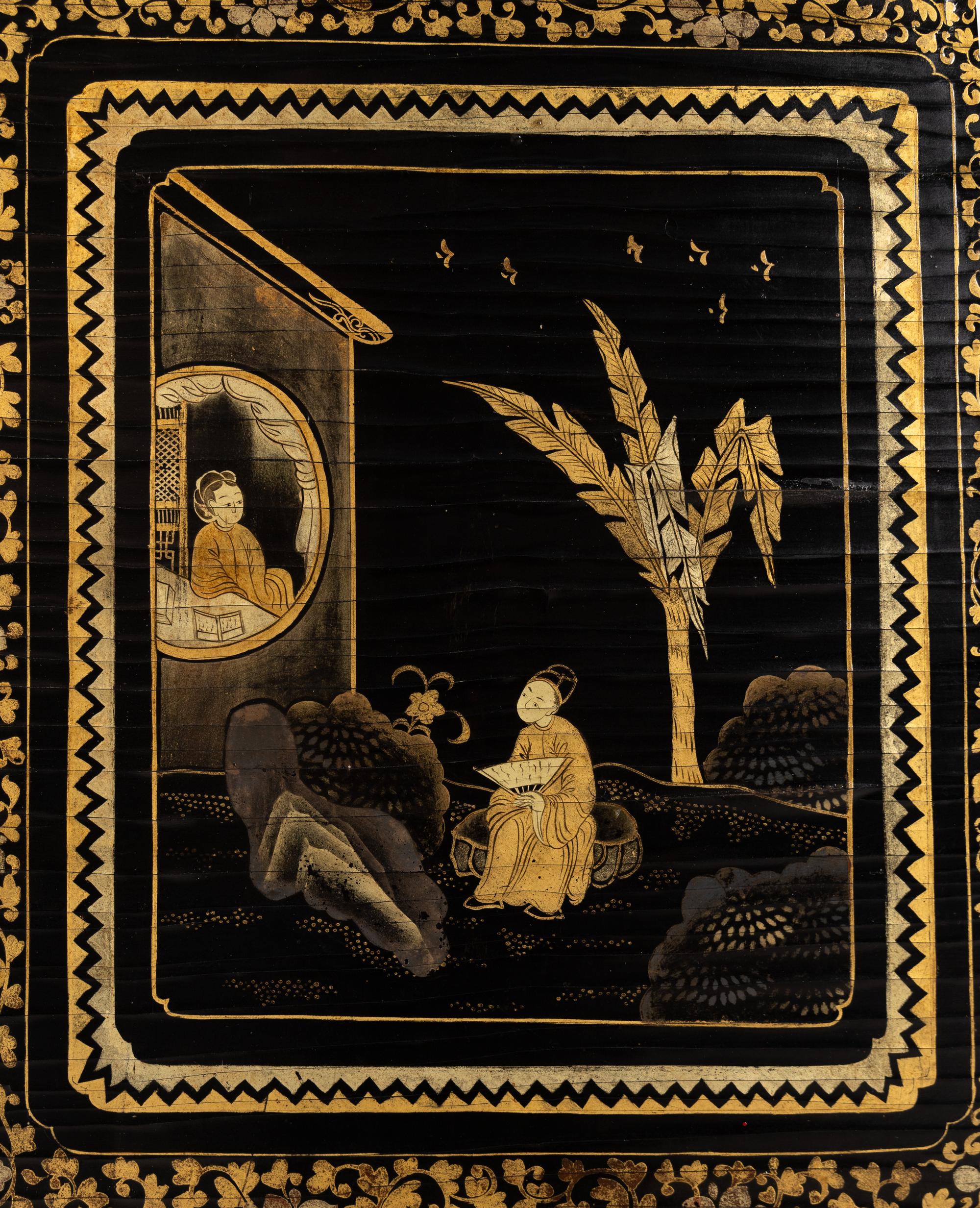 A Chinese Black and Gold Lacquer Eight-Panel Screen