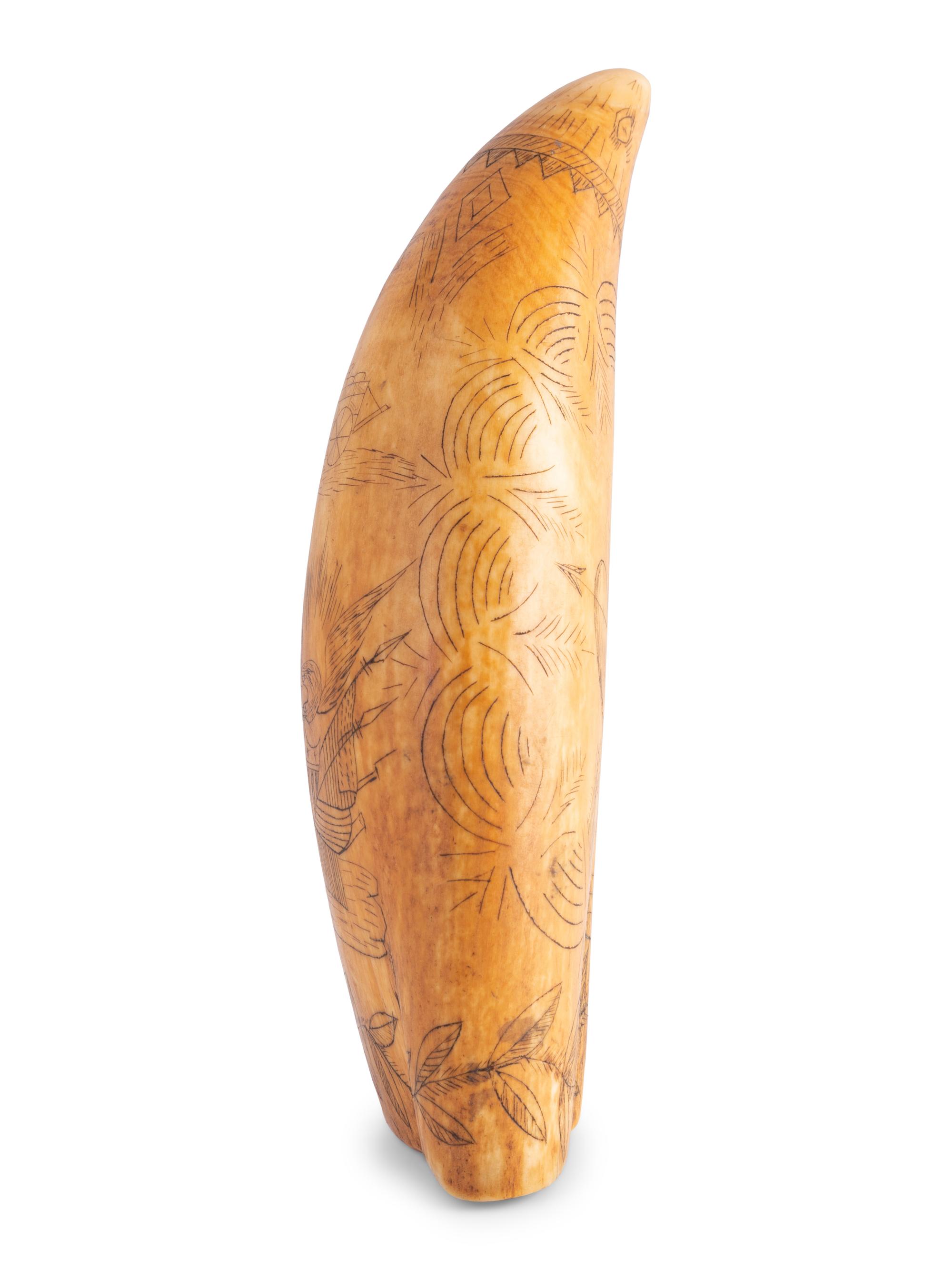 A Scrimshaw Tooth with Patriotic Decoration, Signed A.E. Hall