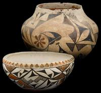 Two Acoma polychrome pottery items new mexico, late 19th and 20th century