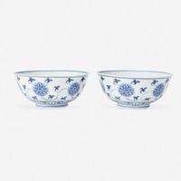 A pair of Chinese blue and white porcelain bowls 青花缠枝莲纹碗一对 Daoguang mark and probably of the period ??? ????