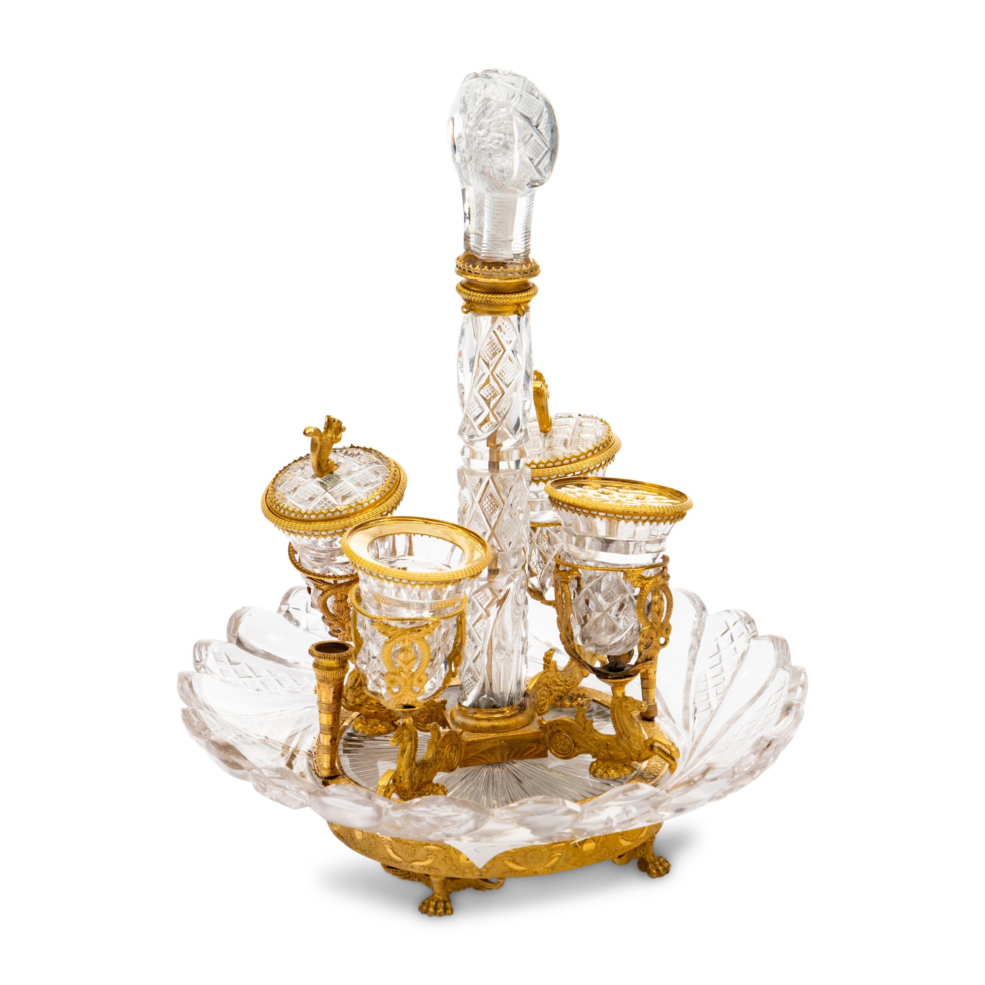 A Charles X Gilt Bronze Mounted Sulphide and Cut Glass Desk Stand