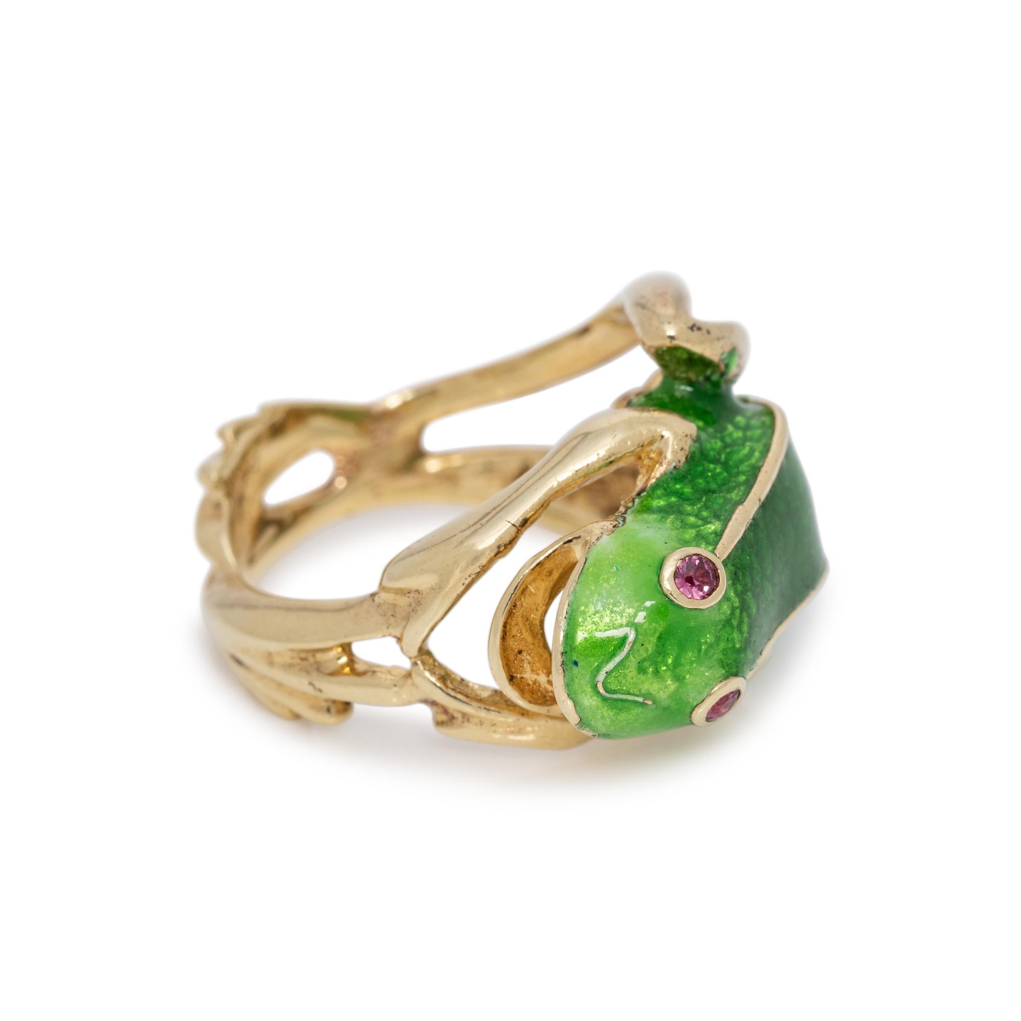 YELLOW GOLD AND ENAMEL FROG RING