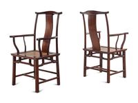 A Pair of Chinese Hardwood Official's Hat Chairs, Sichutouguanmaoyi
