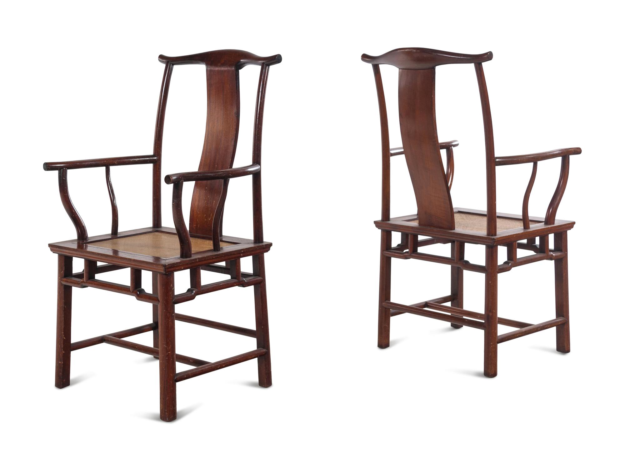 A Pair of Chinese Hardwood Official's Hat Chairs, Sichutouguanmaoyi