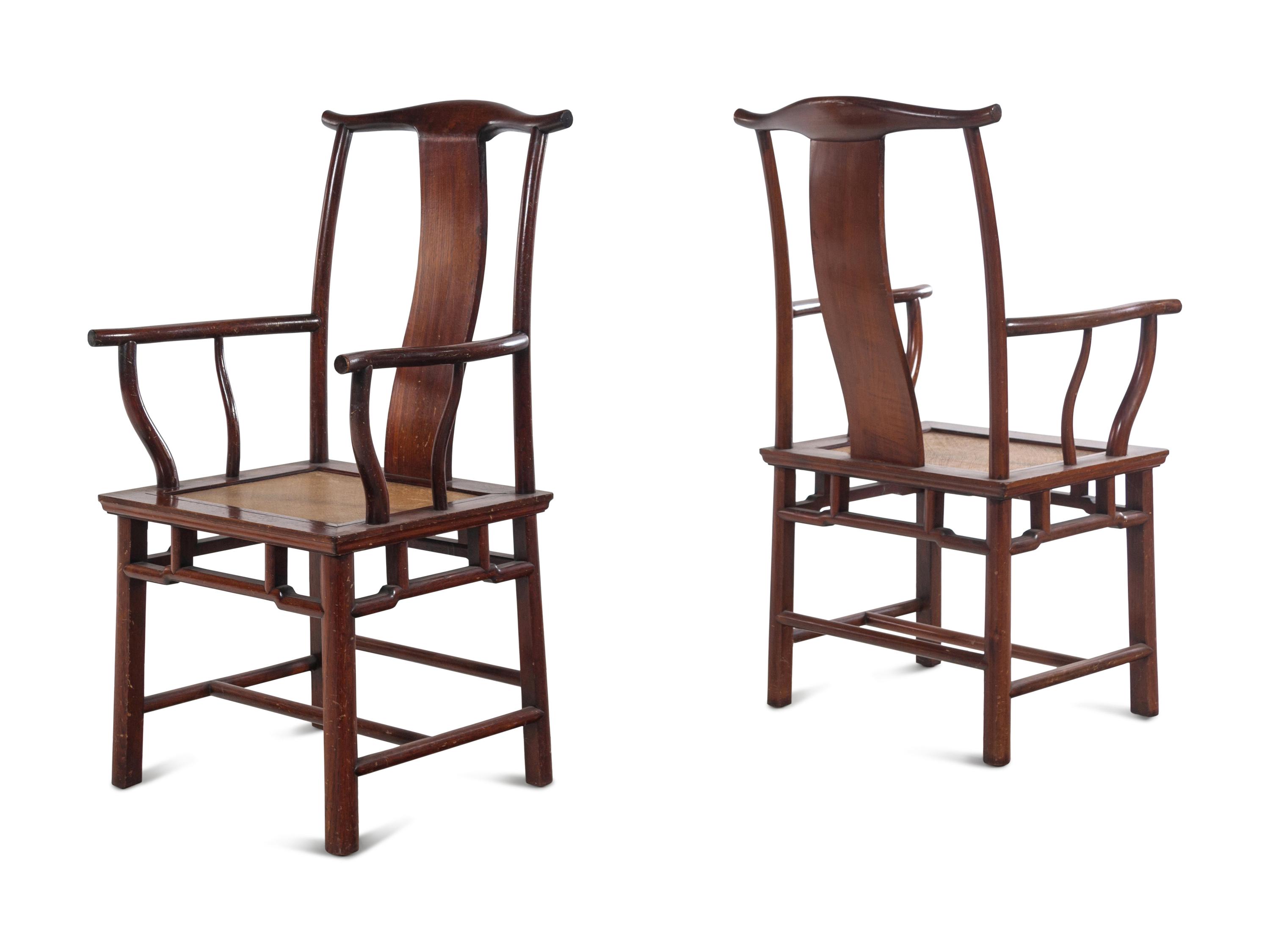 A Pair of Chinese Hardwood Official's Hat Chairs, Sichutouguanmaoyi