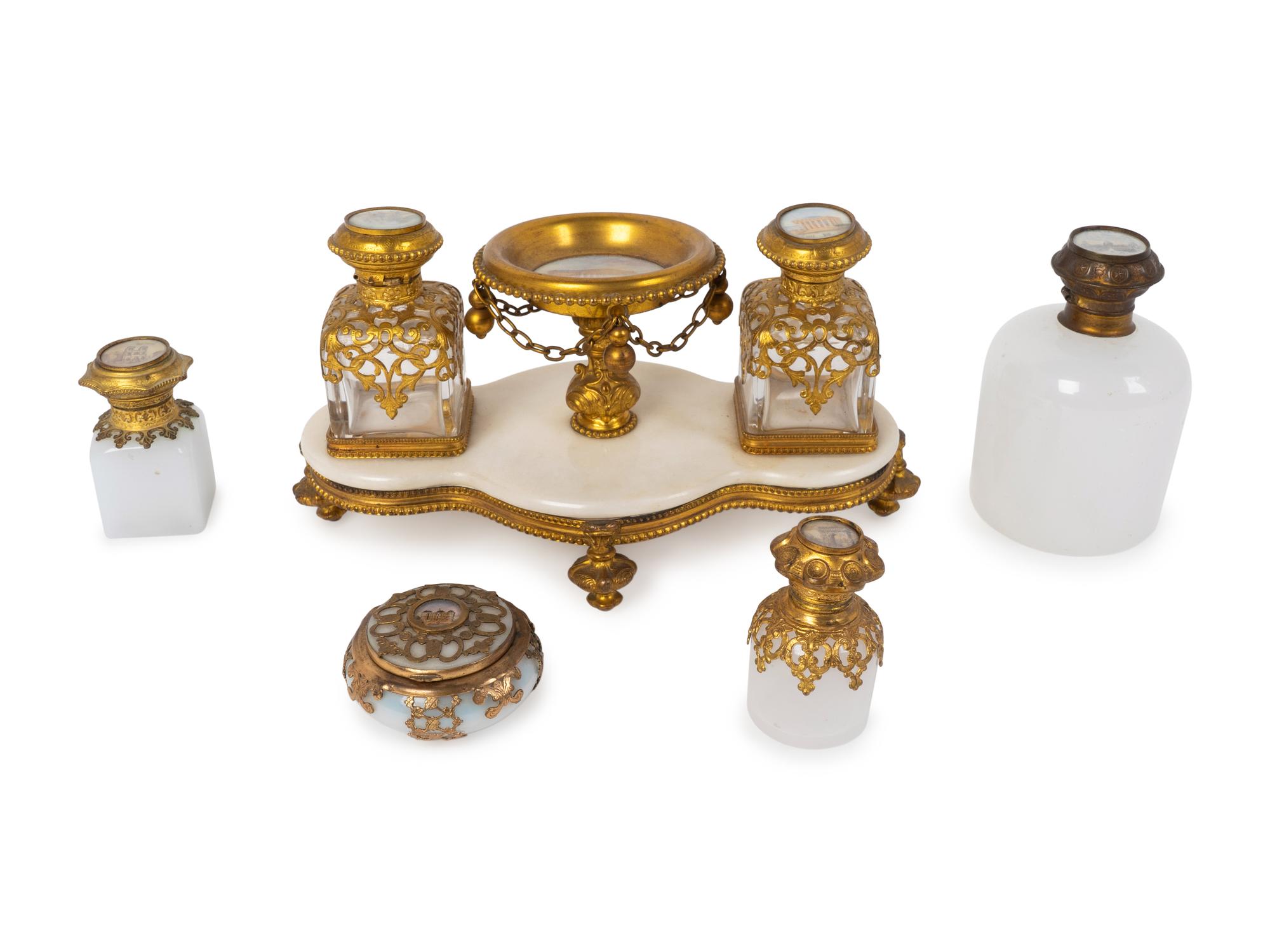 A Group of Three Gilt Bronze Mounted Opaline Glass Articles — 19TH CENTURY