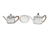 Two Hester Bateman George III Silver Teapots and a Teapot Stand