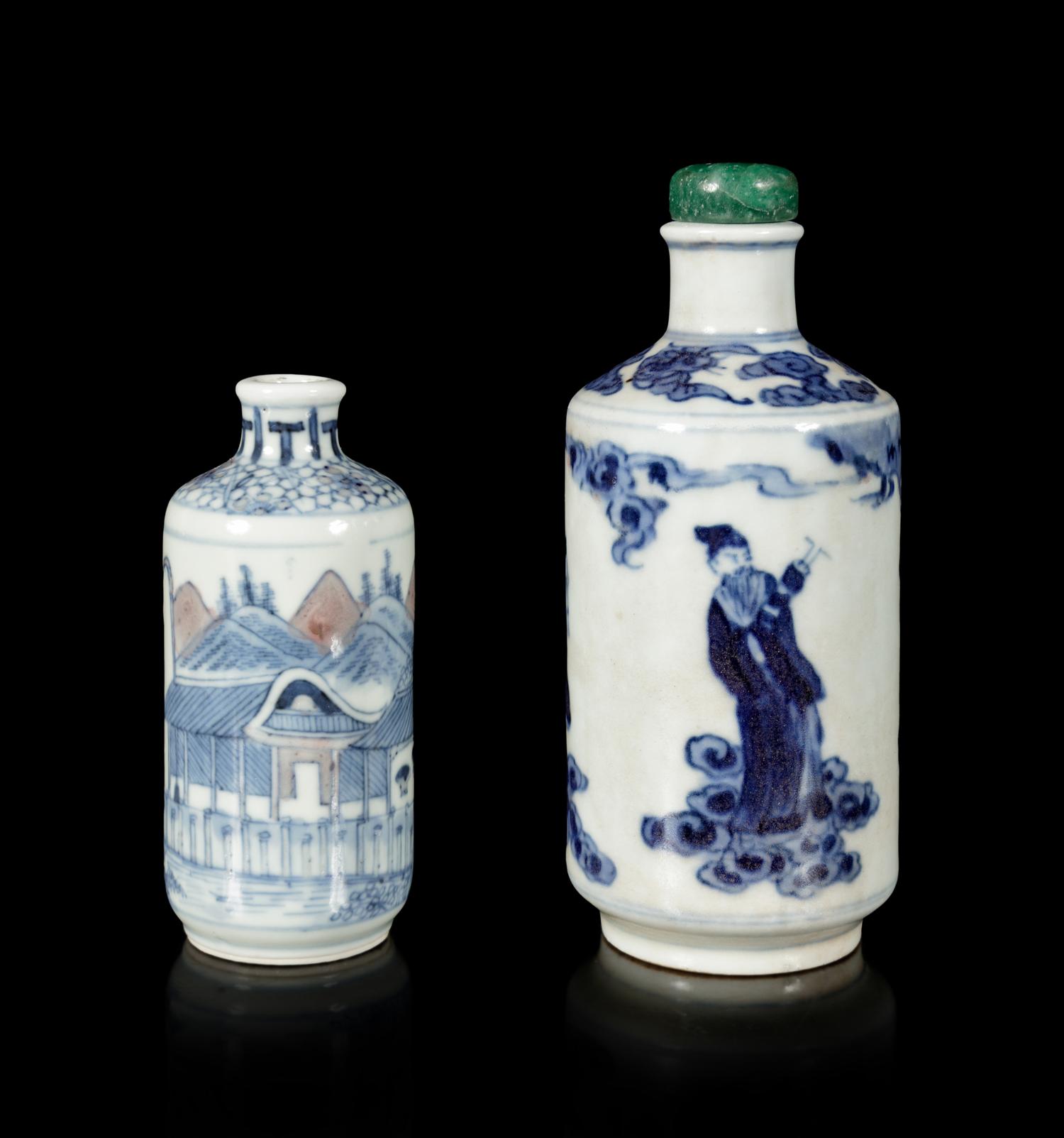 Two Underglaze Blue and Red Snuff Bottles