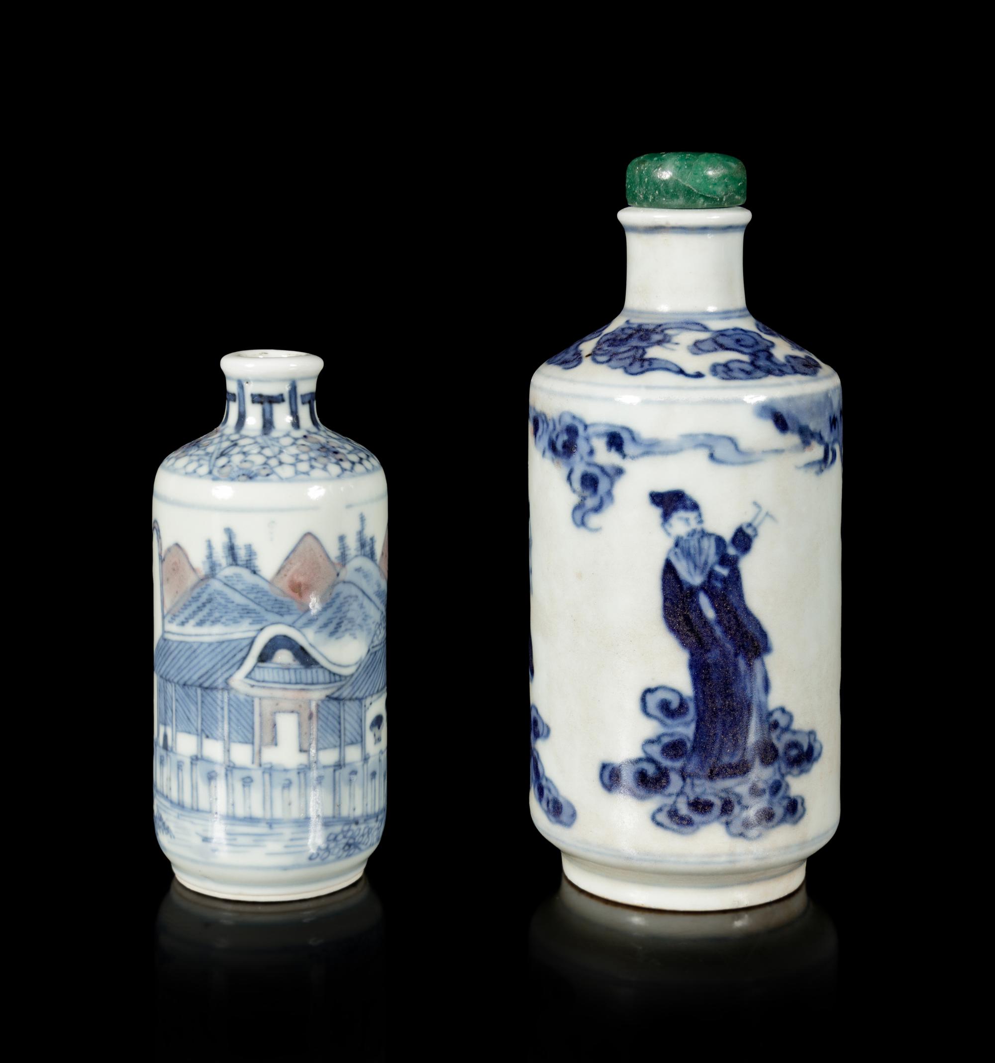 Two Underglaze Blue and Red Snuff Bottles