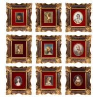 A Collection of Nine Framed Italian Miniature Portraits