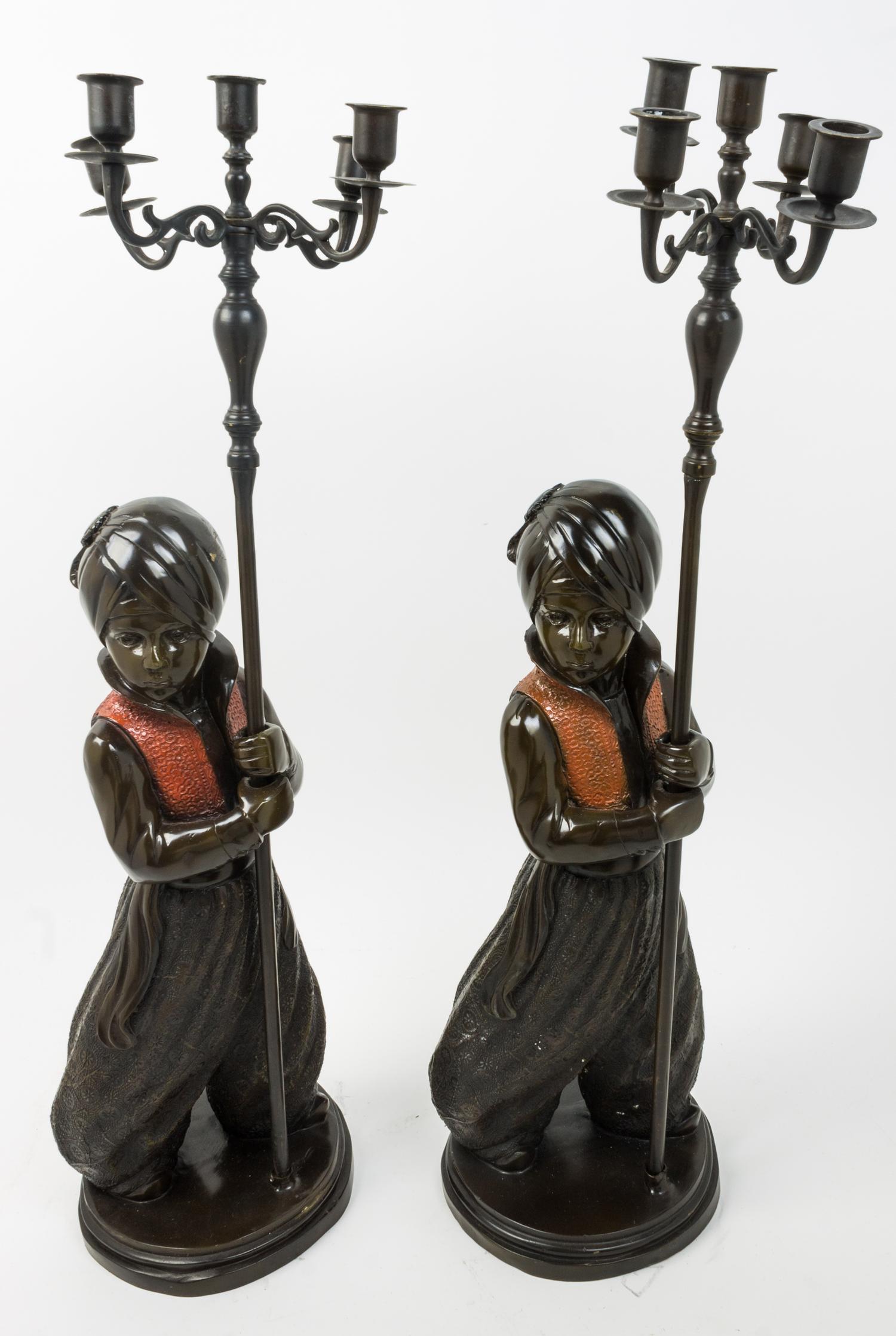 A Pair of Cast Metal Figural Candelabra Height overall 31 inches. — LATE 20TH CENTURY