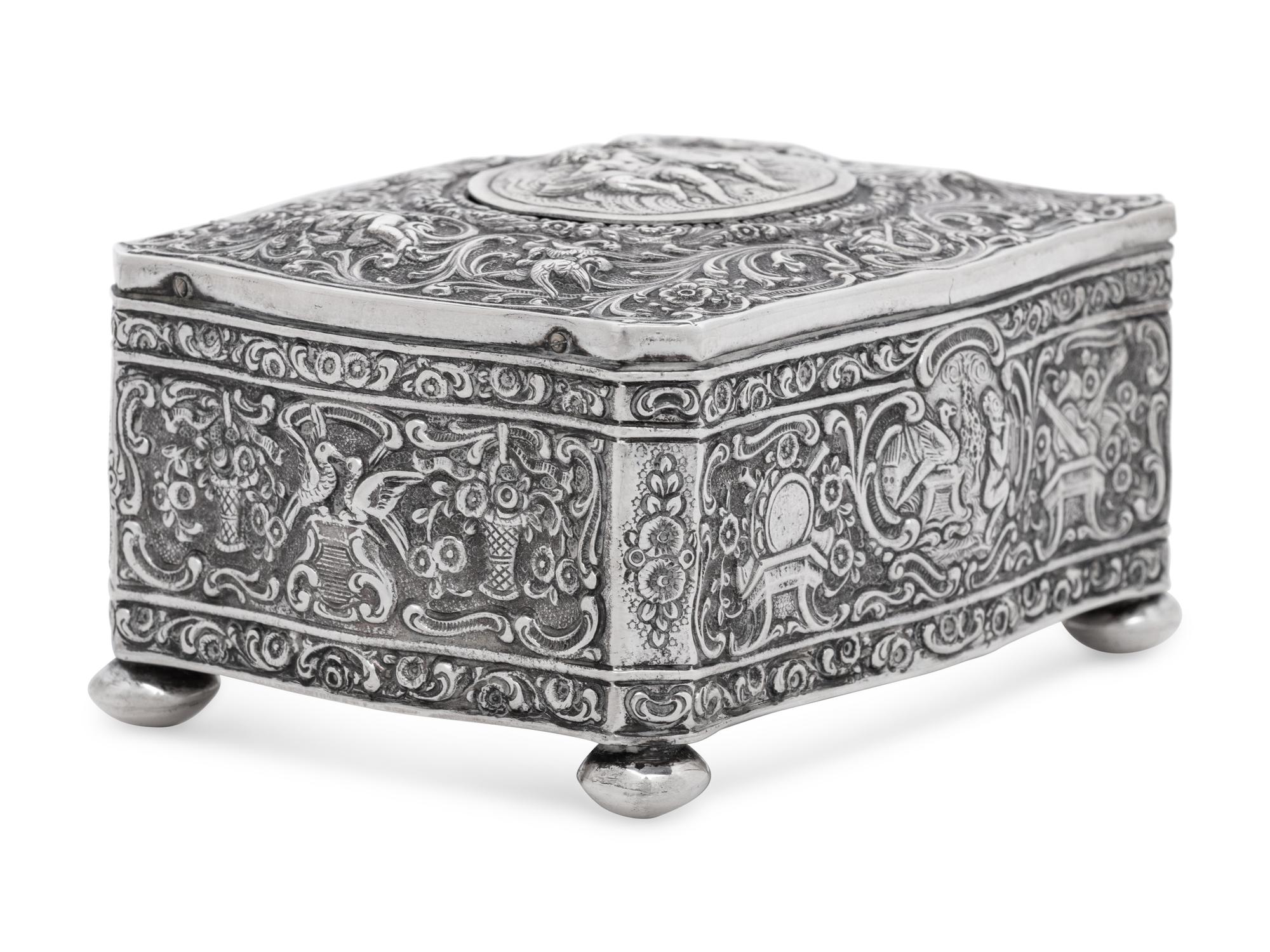A German Silver Singing Bird Automaton Box
