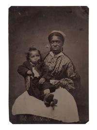 [EARLY PHOTOGRAPHY]. Tintype of African American mother and child.