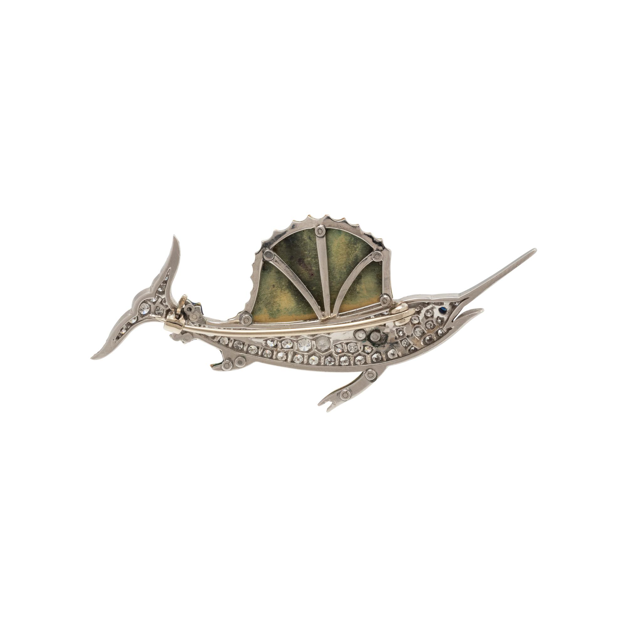 DIAMOND AND ENAMEL SAILFISH BROOCH