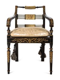 A Pair of Regency Painted and Ebonized Armchairs