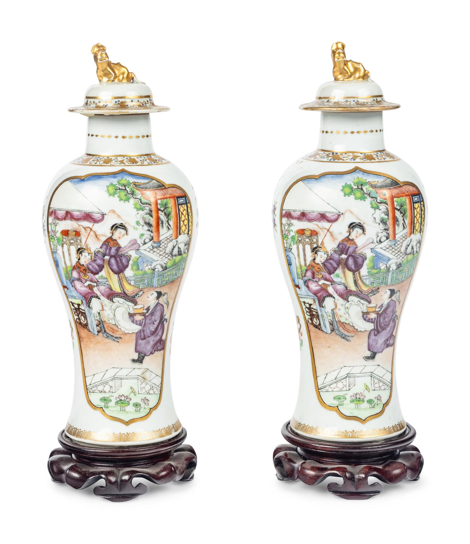 A Pair of Chinese Export Famille Rose Porcelain Vases