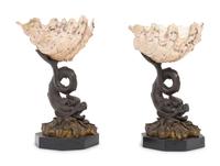 A Pair of Continental Bronze and Shell Table Ornaments