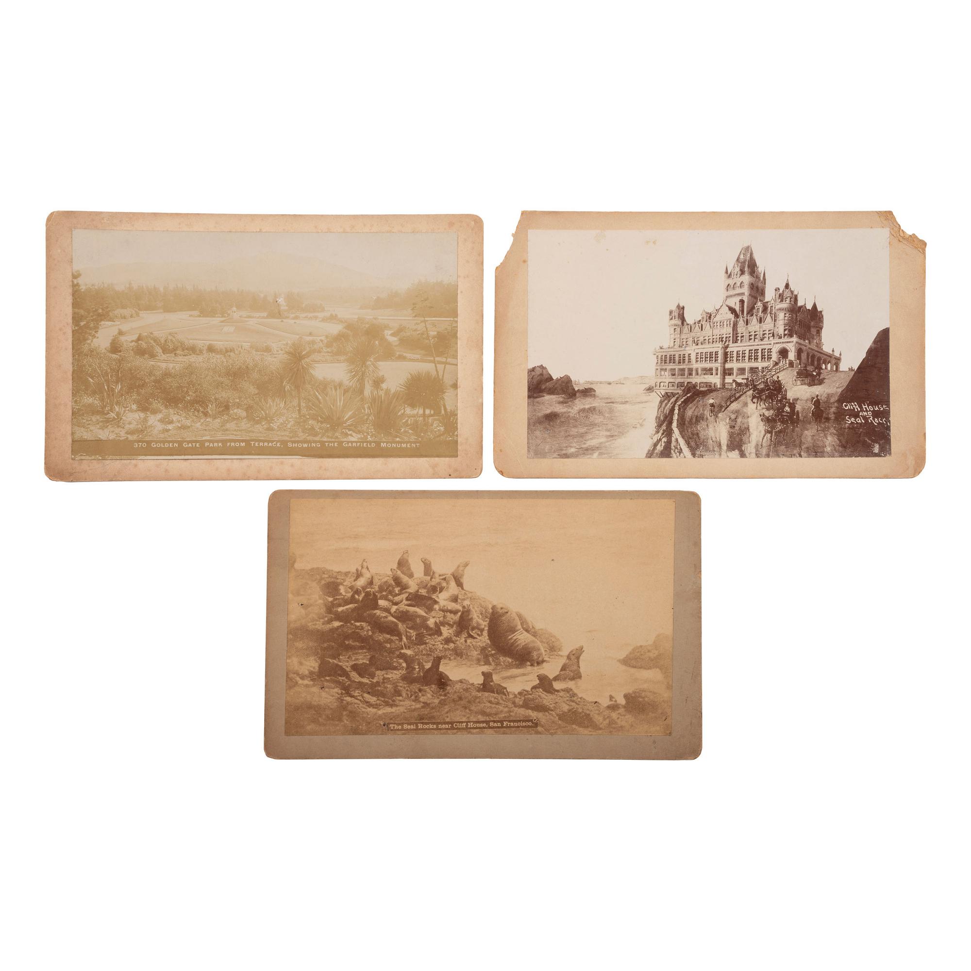 [CALIFORNIA]. A group of stereoviews and photographs of the San Francisco area, including depictions of earthquake and fire aftermath, comprising: