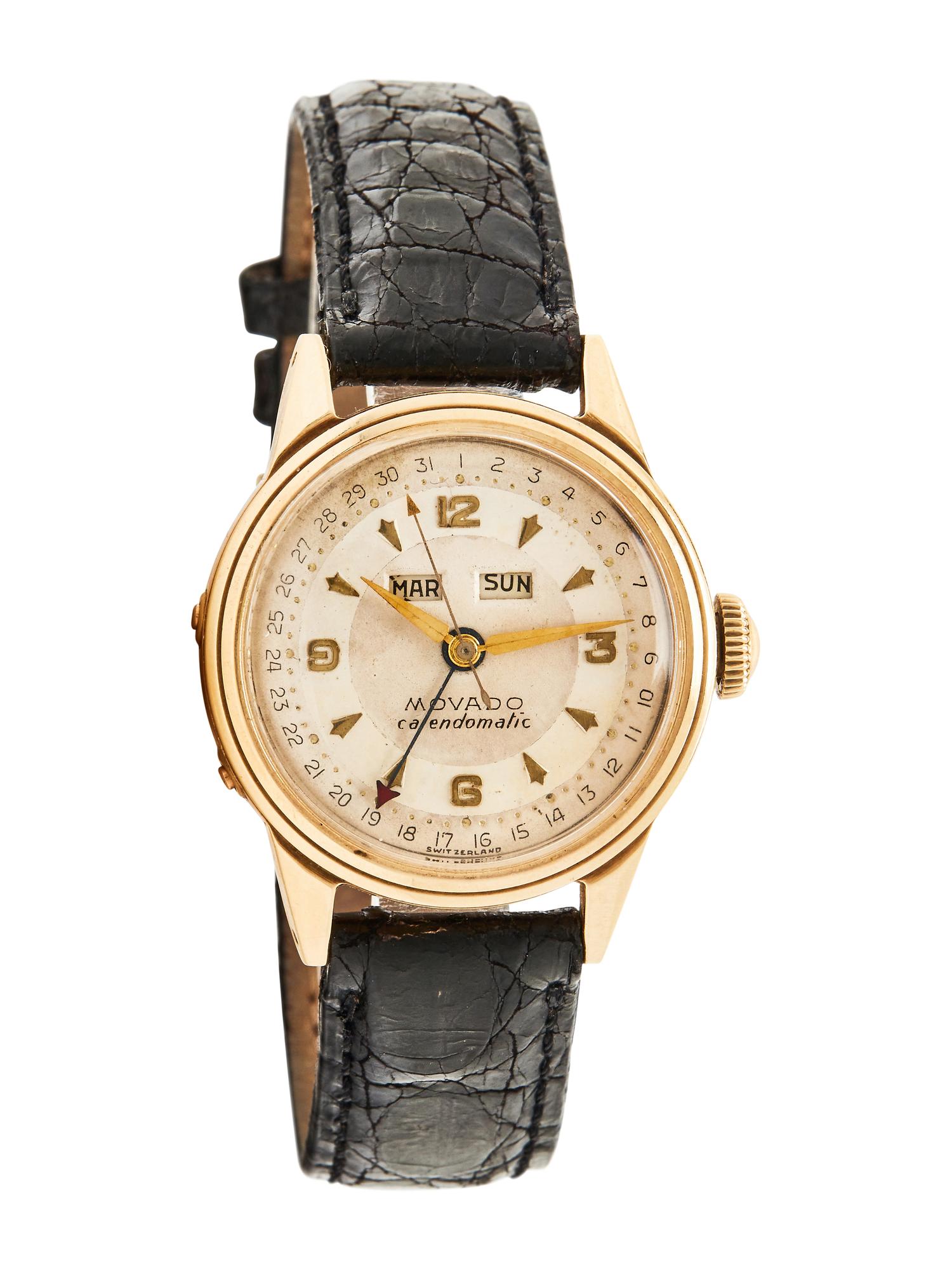 MOVADO, REF. 4635 14K YELLOW GOLD 'CALENDOMATIC' TRIPLE CALENDAR WATCH