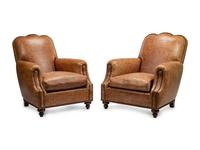 A Pair of Faux Ostrich Embossed Leather Upholstered Club Chairs
