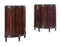 A Pair of Dessin Fournir Walnut and Banded Rosewood Demilune Cabinets