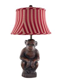 A Carved Wood Monkey-Form Table Lamp