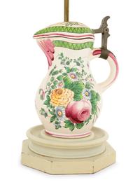 A French Pewter-Mounted Faience Jug Mounted as a Lamp