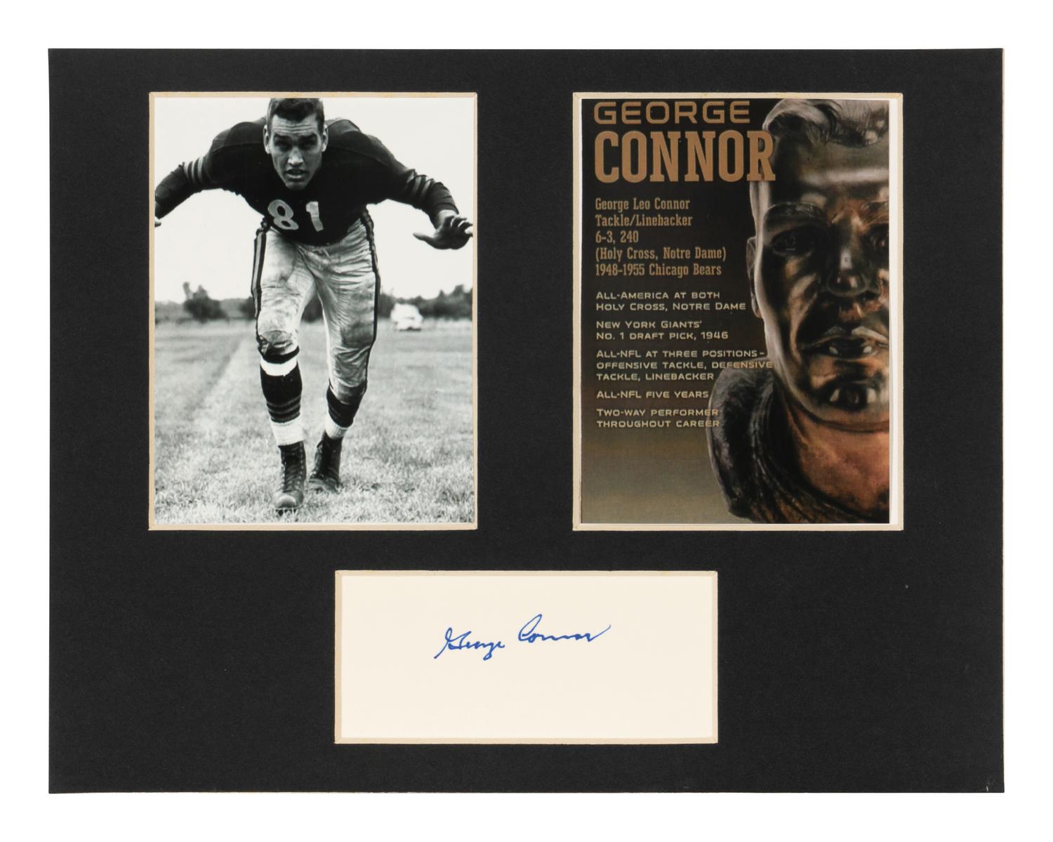 Collection Two of Personal Items from Chicago Bears and Notre Dame Legend George Connor Including Soldier Field Hall of Fame Banner and Autographs