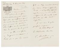 SAINT-SAENS, Camille. Autographed letter signed ("C. Saint-Saens"), in French, to an unnamed recipient, Madrid, 2 December 1907.
