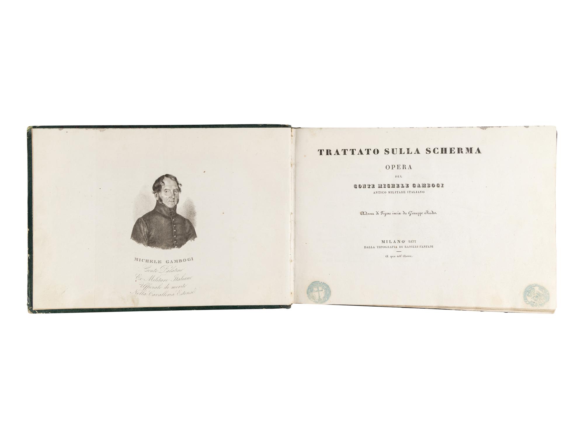 GAMBOGI, Michele, Count. Trattato Sulla Scherma Opera . Milan: Raniere Fanfani, 1837.