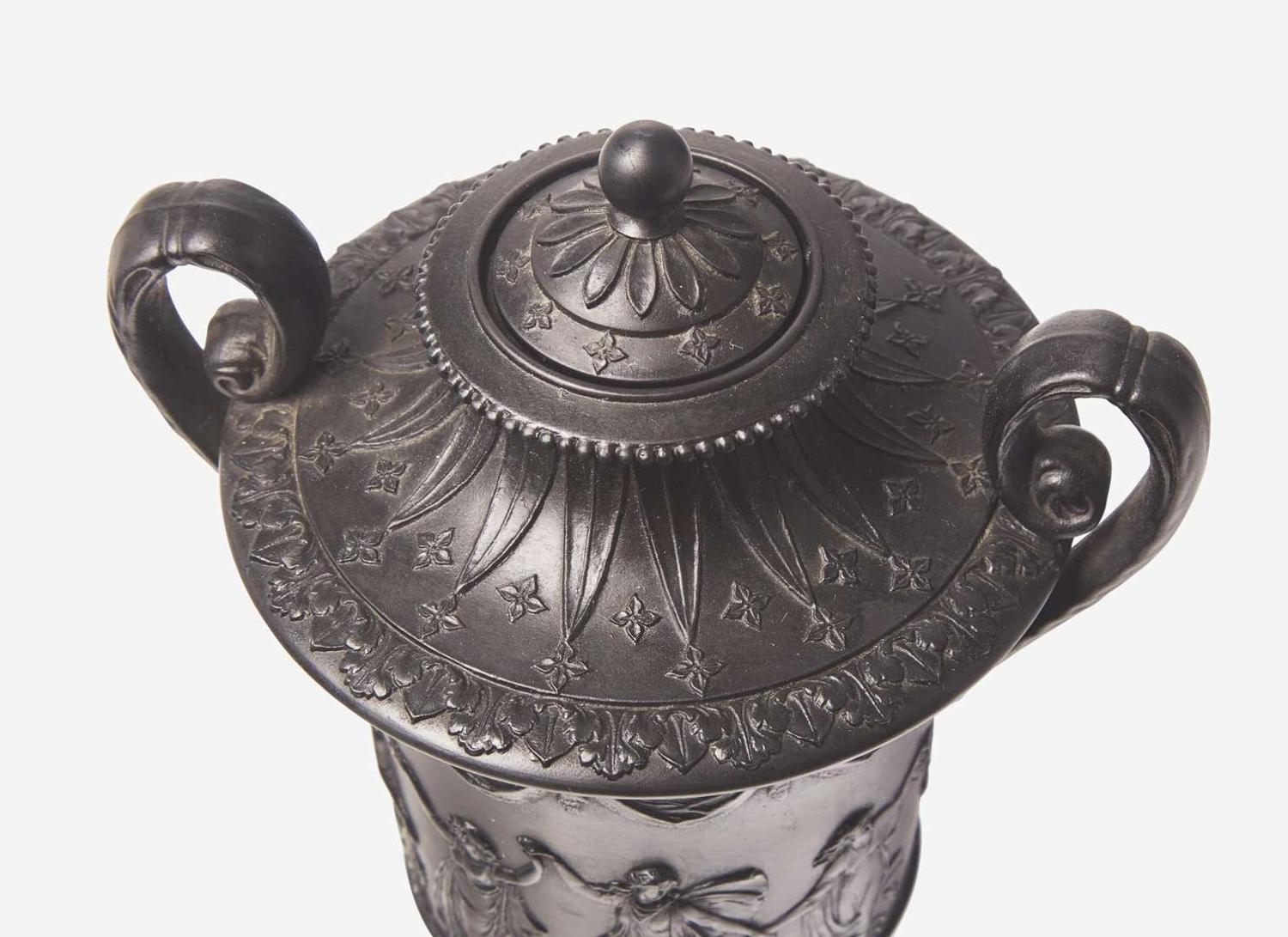 A Wedgwood Diced Black Basalt Vase and Cover, UK, late 19th century