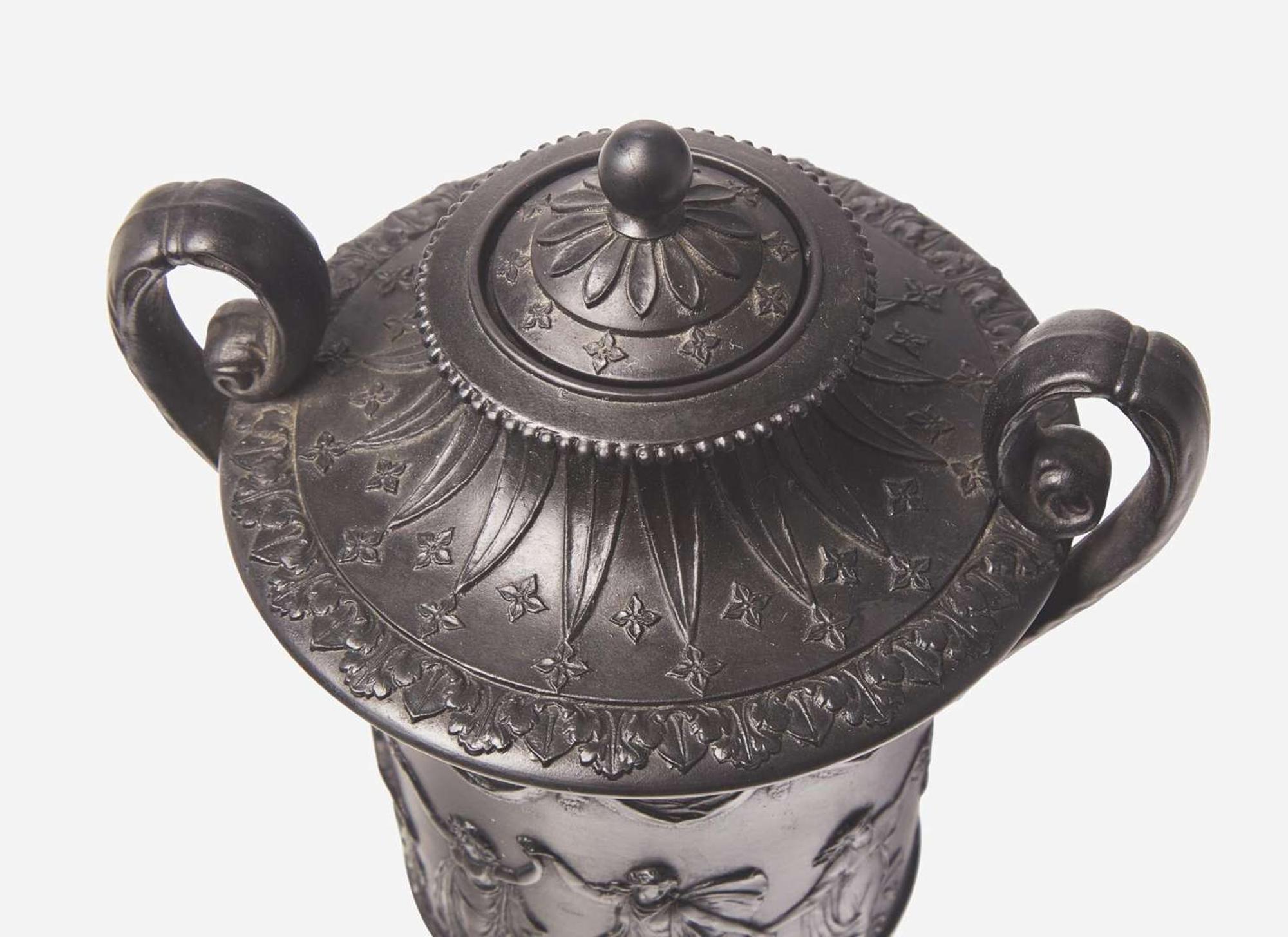 A Wedgwood Diced Black Basalt Vase and Cover, UK, late 19th century