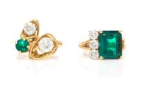 A Collection of Yellow Gold, Diamond and Simulated Emerald Rings, 9.20 dwts.