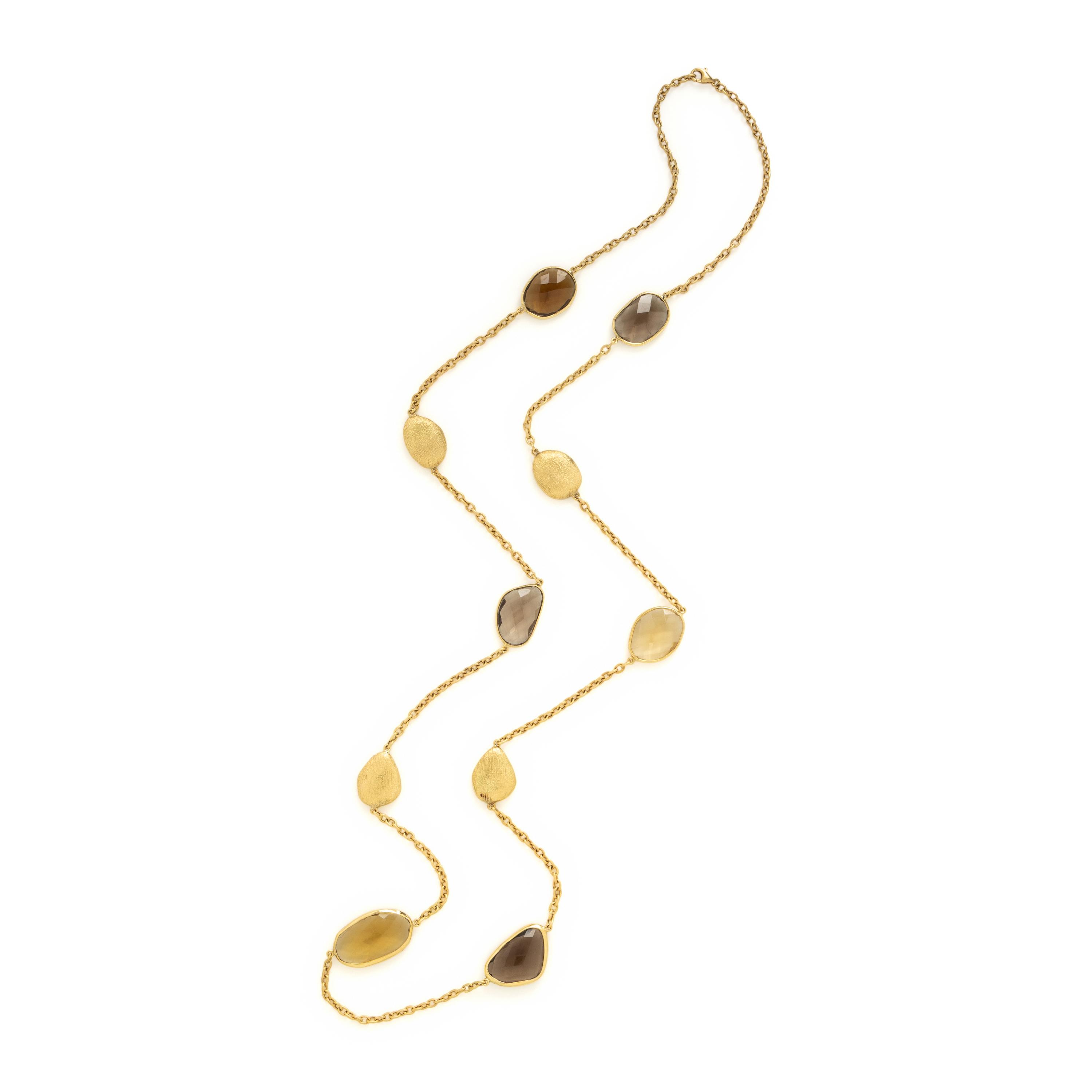 Yvel, Smoky Quartz and Yellow Gold Station Necklace