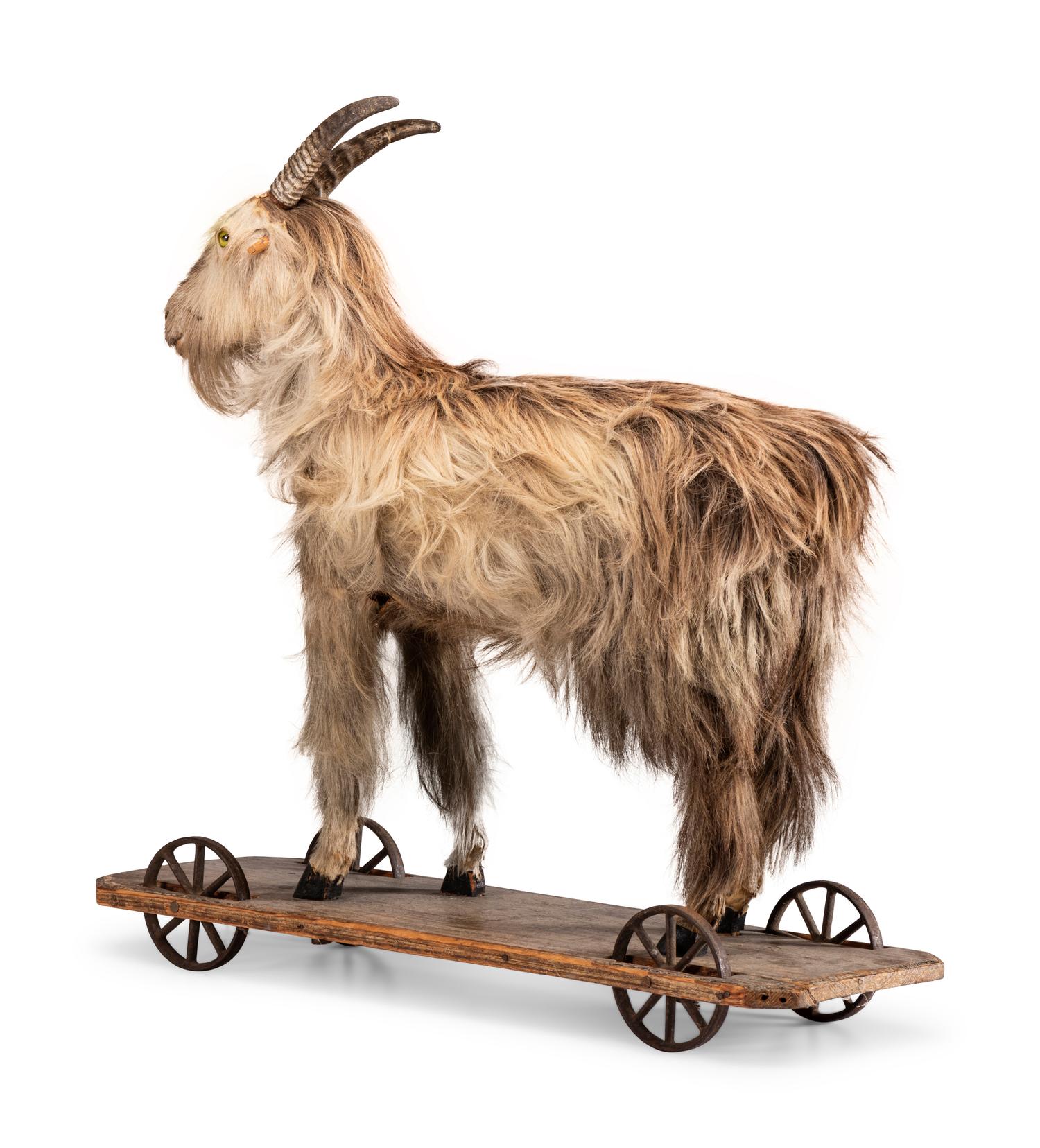 A Long Hair Sheep Child’s Pull Toy with Glass Eyes