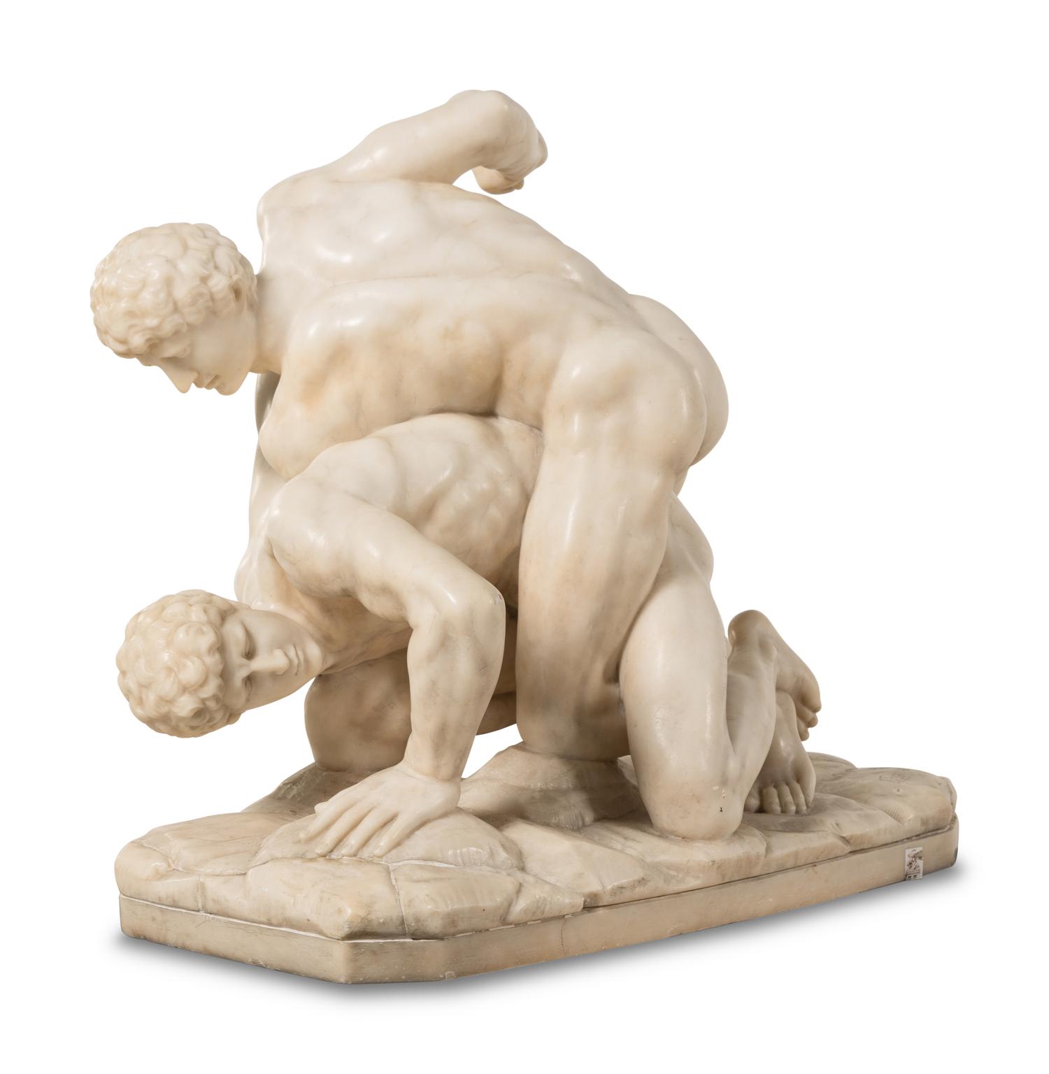 An Italian Carved Marble Figural Group of The Wrestlers