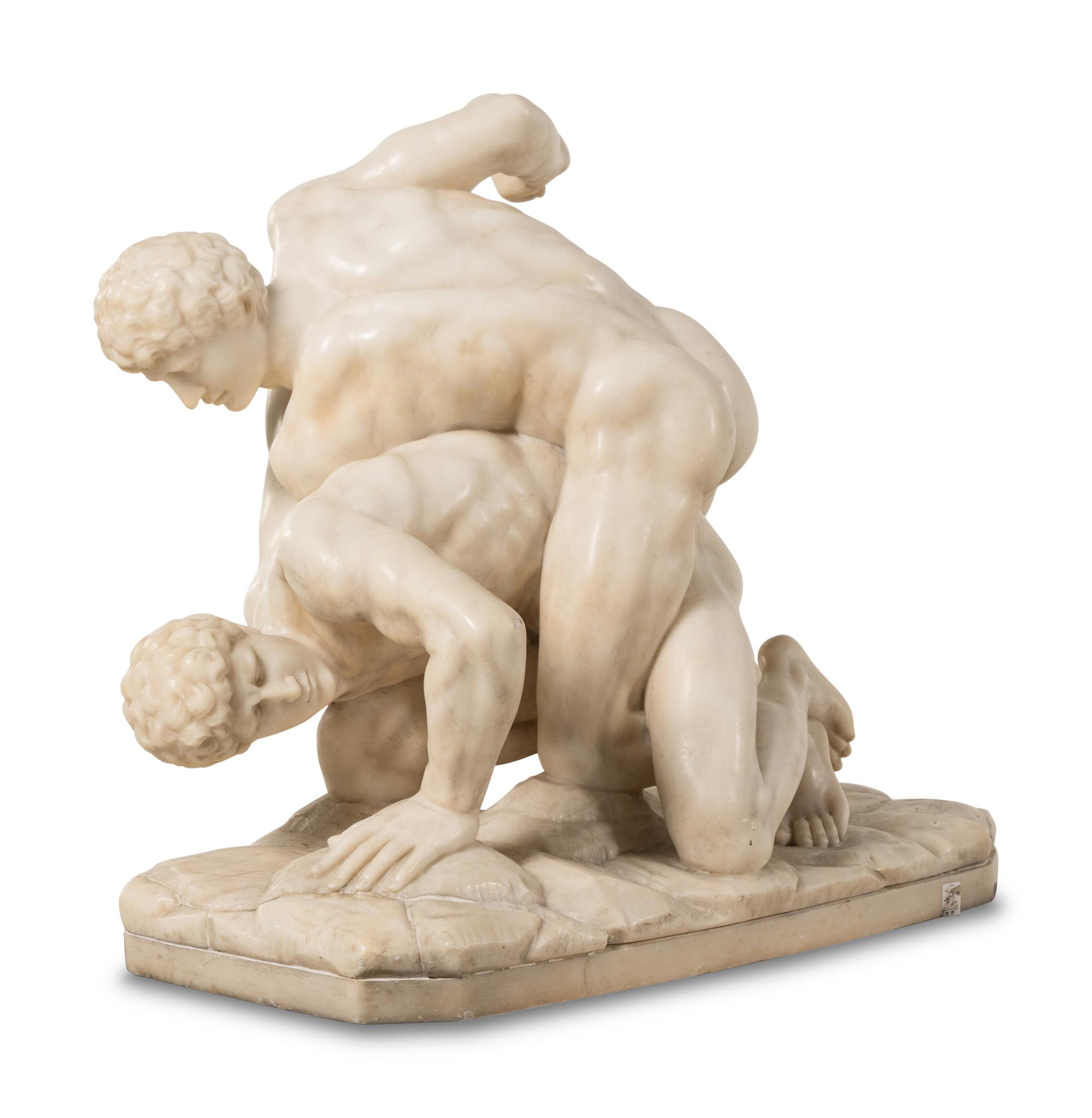 An Italian Carved Marble Figural Group of The Wrestlers