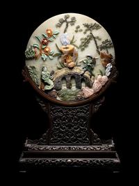Three Chinese Hardstone Inset Serpentine Table Screens