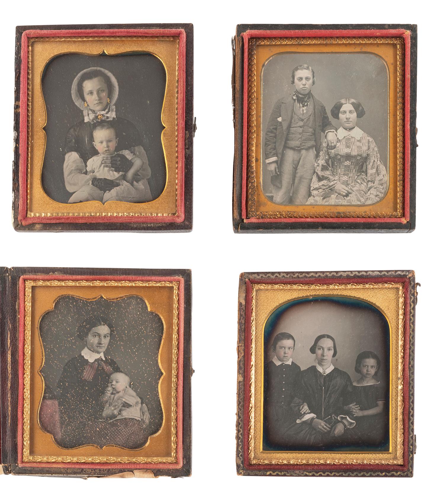 [EARLY PHOTOGRAPHY]. 16 charming sixth plate daguerreotypes of parents with their children.