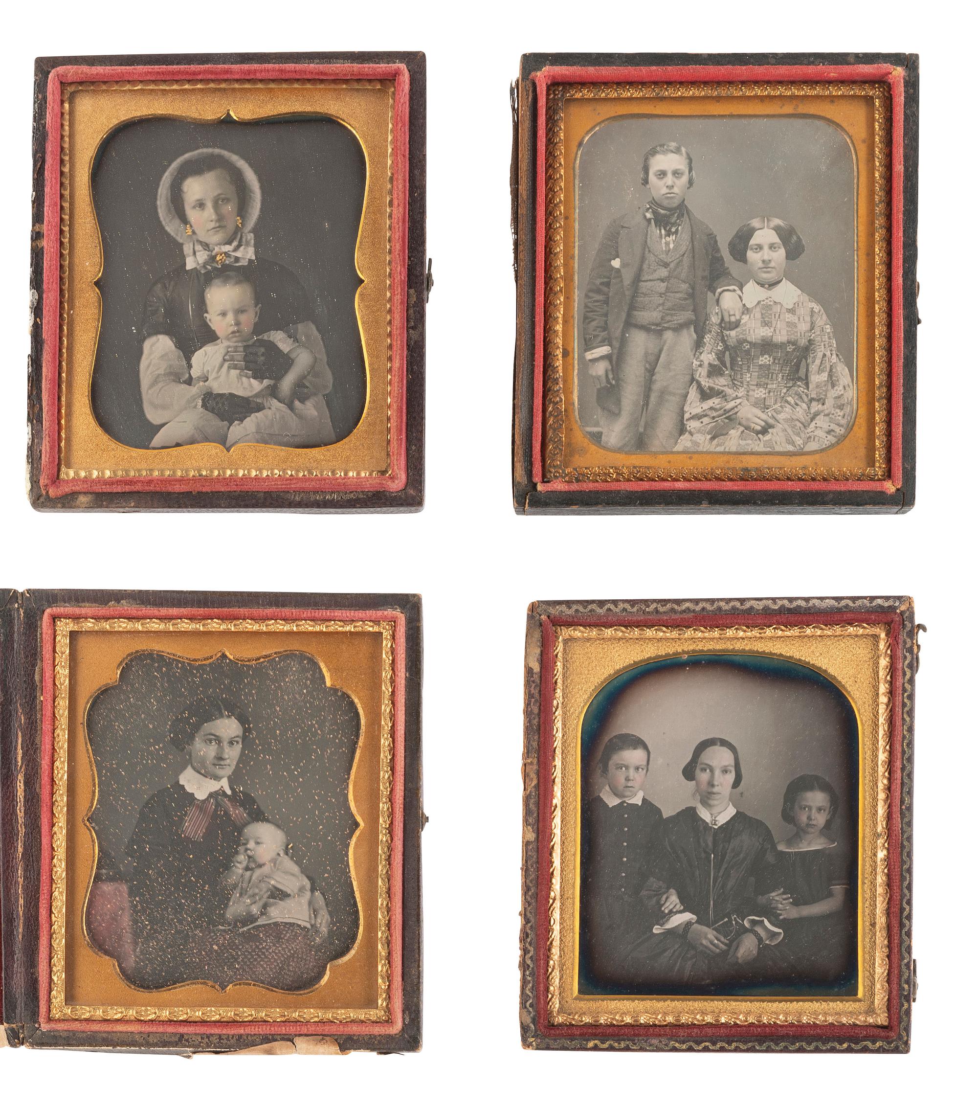 [EARLY PHOTOGRAPHY]. 16 charming sixth plate daguerreotypes of parents with their children.