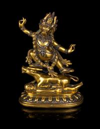 A Tibetan Gilt Bronze and Silver Inlaid Figure of Yama Dharmaraja