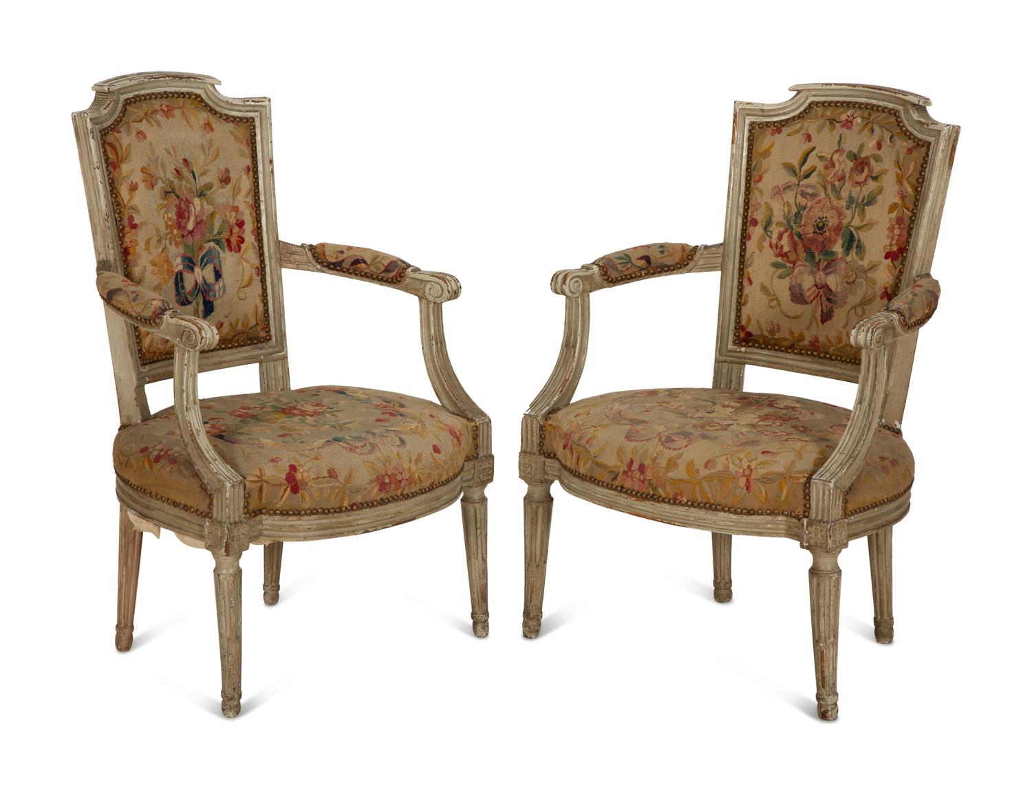 A Pair of Louis XVI Painted Fauteuils