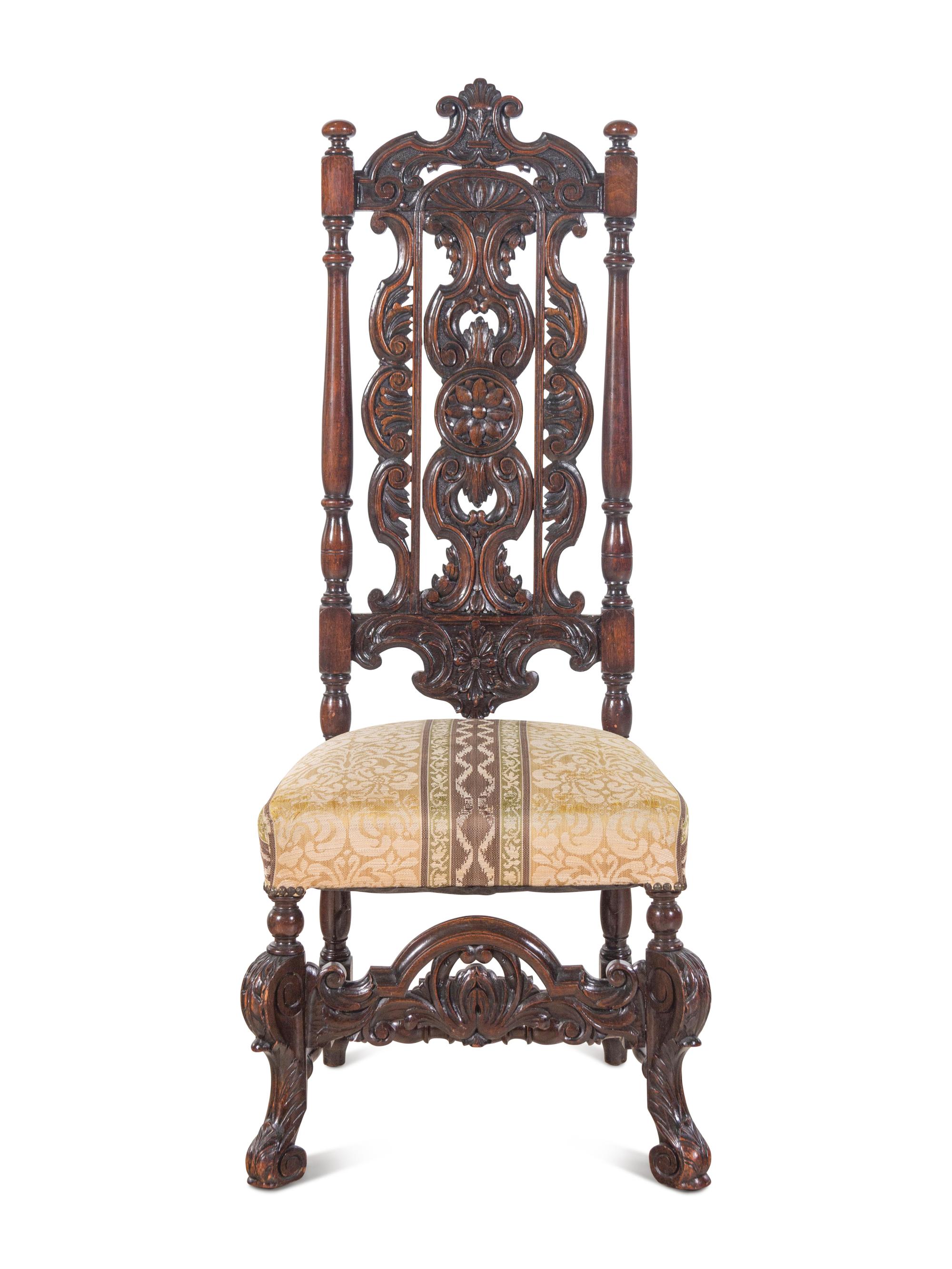 A Jacobean Style Carved Walnut Side Chair