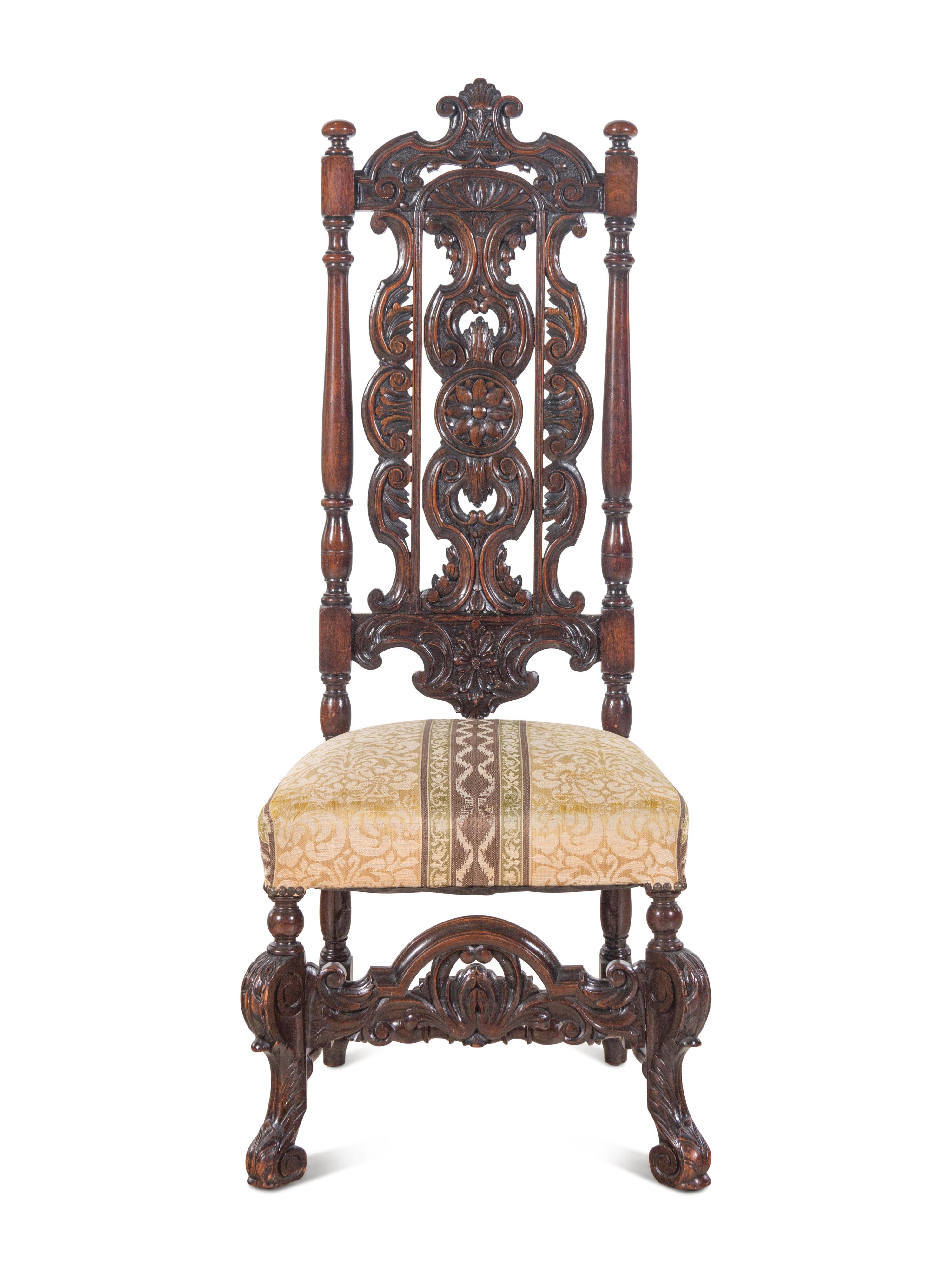 A Jacobean Style Carved Walnut Side Chair