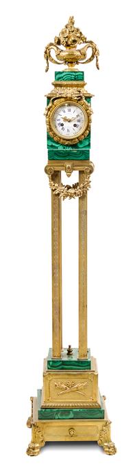 A Napoleon III Gilt Bronze and Malachite Floor Clock Height 51 inches. — CONSTANTIN-LOUIS DETOUCHE, PARIS, 19TH CENTURY