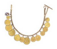 ROSE GOLD AND SPANISH YELLOW GOLD COIN NECKLACE, WITH ONE ENAMEL CHARM