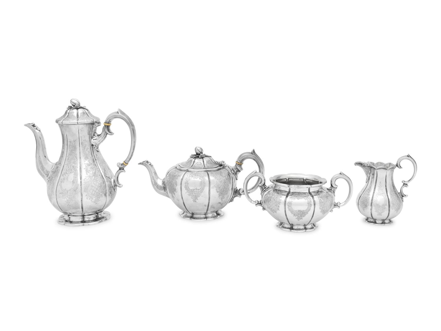A Cased Victorian Silver Four-Piece Tea and Coffee Service