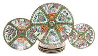 A Group of Seven Rose Medallion Porcelain Plates Diameter of largest 9 3/4 inches.
